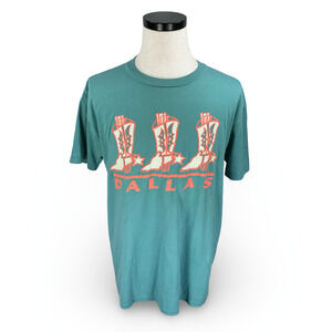 Vintage Dallas Cowboy Boots Line Dancing T-Shirt Men’s Large Green Blue USA